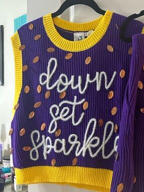 Queen of Sparkles Purple & Yellow 'Down Set Sparkle' Sequin Sweater Vest